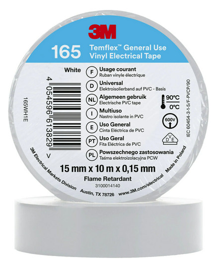 3M 7100184731 Temflex 15mm x 10m Weiß 165WH1E Vinyl-Isolierband 0,15mm 3M 7100184731 Temflex 15mm x 10m Weiß 165WH1E Vinyl-Isolierband 0,15mm