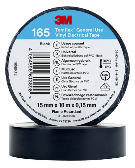 3M 7100184723 Temflex 15mm x 10m Schwarz 165BK1E Vinyl-Isolierband 0,15mm 3M 7100184723 Temflex 15mm x 10m Schwarz 165BK1E Vinyl-Isolierband 0,15mm