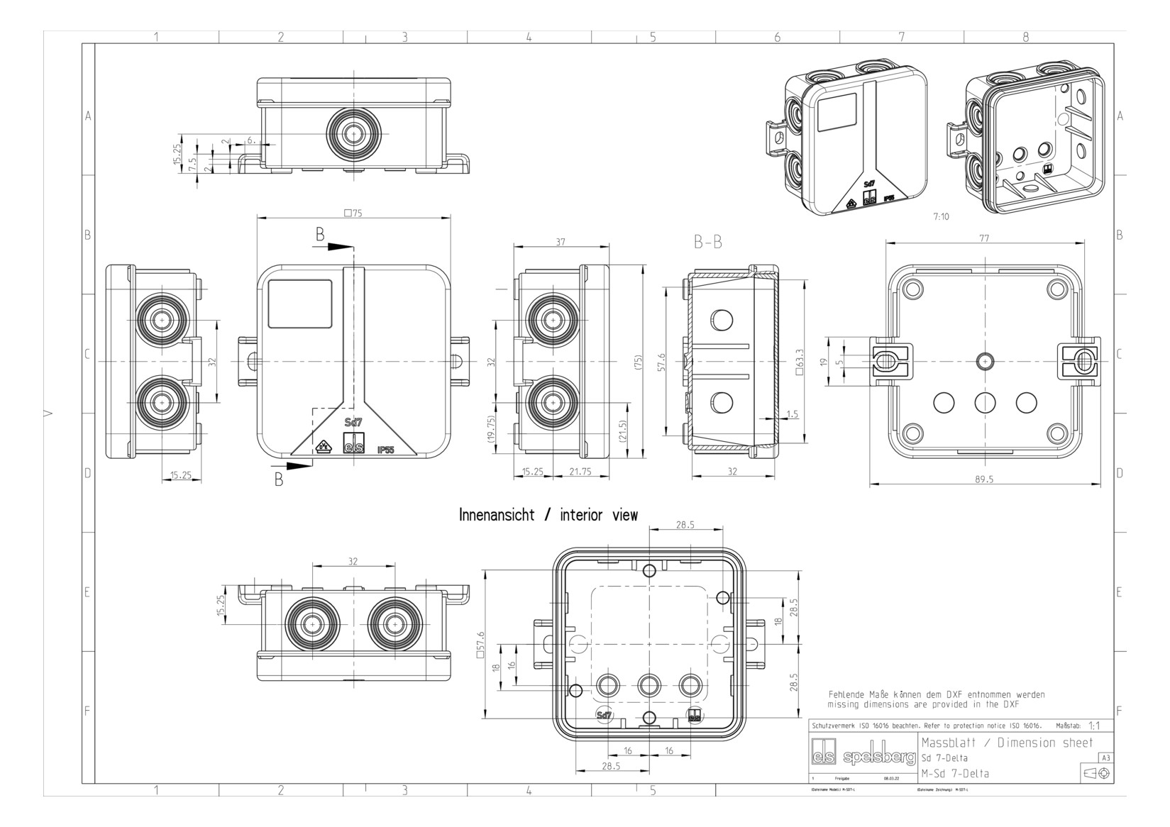 Spelsberg 33290701 Sd 7-L Abzweigdose Schutzart IP55 max. Leiterquerschnitt 2,5² Schlagfestigkeit IK07 Schutzklasse II Ui 400V AC VDE halogenfrei Spelsberg 33290701 Sd 7-L Abzweigdose Schutzart IP55 max. Leiterquerschnitt 2,5² Schlagfestigkeit IK07 Schutzklasse II Ui 400V AC VDE halogenfrei