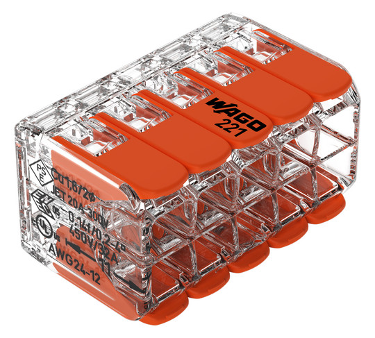 WAGO 221-420 Verbindungsklemme mit Hebeln max. 4qmm 10-Leiter transparent WAGO 221-420 Verbindungsklemme mit Hebeln max. 4qmm 10-Leiter transparent