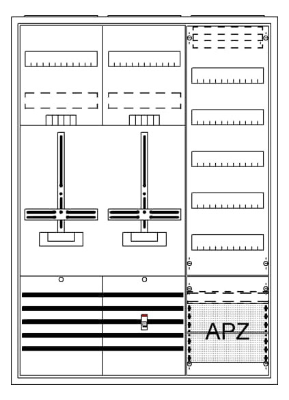 Striebel & John DA37CG Komplettschrank mit APZ 3-Punkt 1100x800mm 2 Zählerplätze + 1 Verteilerfeld 2CPX054287R9999