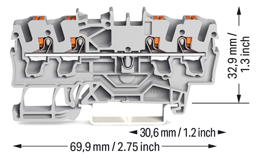 WAGO 2202-1401 4-Leiter-Durchgangsklemme mit Drücker 2,5mm² grau WAGO 2202-1401 4-Leiter-Durchgangsklemme mit Drücker 2,5mm² grau