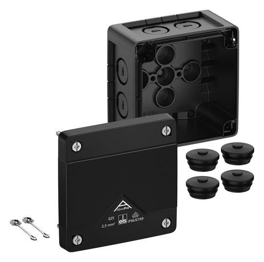 Spelsberg 40200001 Abox Pro 025-L schwarz Abzweigkasten Schutzart IP66/IP67/IP69 max. 2,5² Schlagfestigkeit IK09 Schutzklasse II Ui 1000V AC Ui 1000V DC DLG DNV VDE halogenfrei Spelsberg 40200001 Abox Pro 025-L schwarz Abzweigkasten Schutzart IP66/IP67/IP69 max. 2,5² Schlagfestigkeit IK09 Schutzklasse II Ui 1000V AC Ui 1000V DC DLG DNV VDE halogenfrei