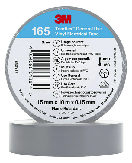3M 7100184727 Temflex 15mm x 10m Grau 165GY1E Vinyl-Isolierband 0,15mm