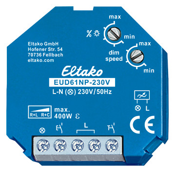 Eltako 61100830 EUD61NP-230V Universal Dimmschalter (V) ohne Neutralleiter Power MOSFET 400w R+L+C Eltako 61100830 EUD61NP-230V Universal Dimmschalter (V) ohne Neutralleiter Power MOSFET 400w R+L+C